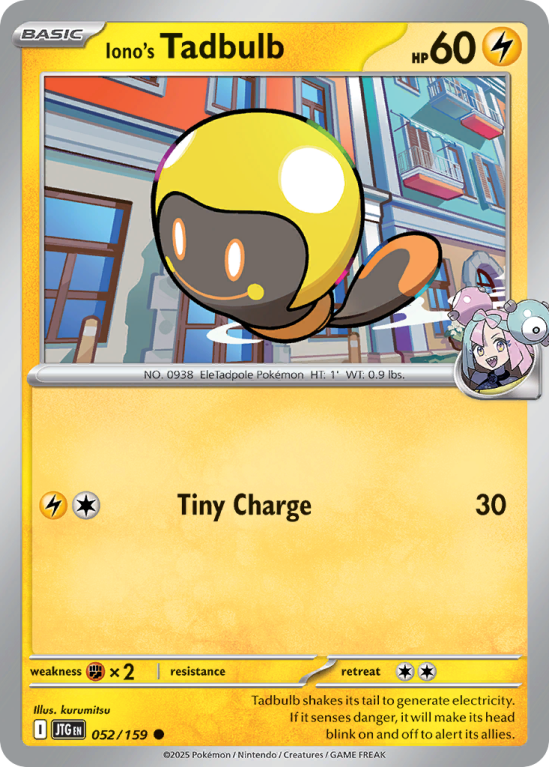 Pokémonkaart Iono's Tadbulb nummer 52/159 uit de set Journey Together (Scarlet & Violet)