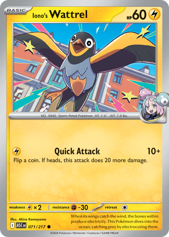 Pokémonkaart Iono's Wattrel nummer 71/217 uit de set Ascended Heroes (Mega Evolution)
