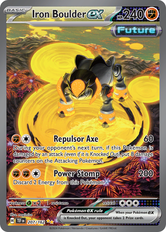 Pokémonkaart Iron Boulder ex nummer 207/162 uit de set Temporal Forces (Scarlet & Violet)