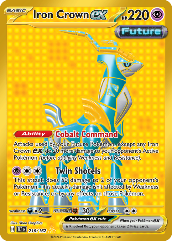 Pokémonkaart Iron Crown ex nummer 216/162 uit de set Temporal Forces (Scarlet & Violet)
