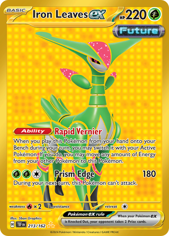 Pokémonkaart Iron Leaves ex nummer 213/162 uit de set Temporal Forces (Scarlet & Violet)