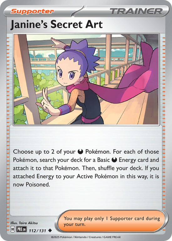 Pokémonkaart Janine's Secret Art nummer 112/131 uit de set Prismatic Evolutions (Scarlet & Violet)