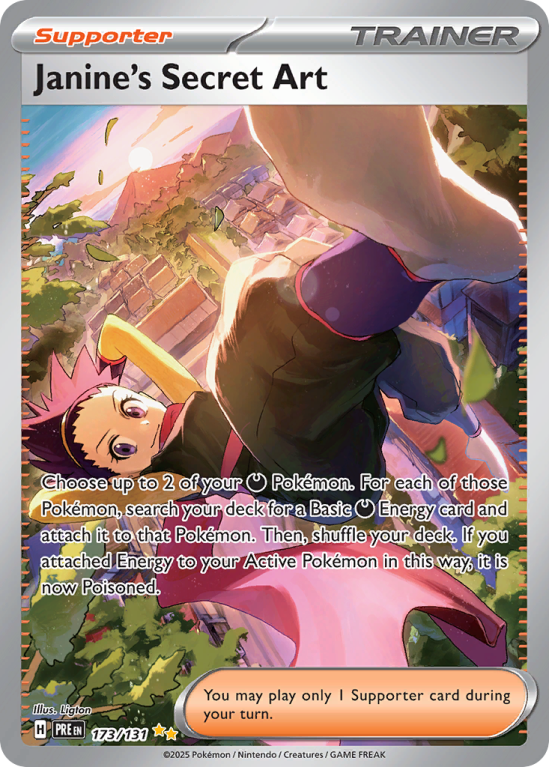 Pokémonkaart Janine's Secret Art nummer 173/131 uit de set Prismatic Evolutions (Scarlet & Violet)