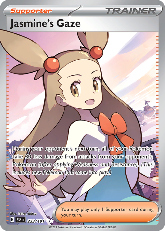 Pokémonkaart Jasmine's Gaze nummer 233/191 uit de set Surging Sparks (Scarlet & Violet)