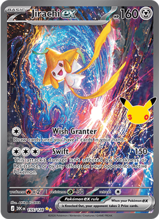 Pokémonkaart Jirachi ex nummer 155/128 uit de set 30th Celebration (Mega Evolution)