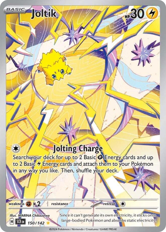 Pokémonkaart Joltik nummer 150/142 uit de set Stellar Crown (Scarlet & Violet)
