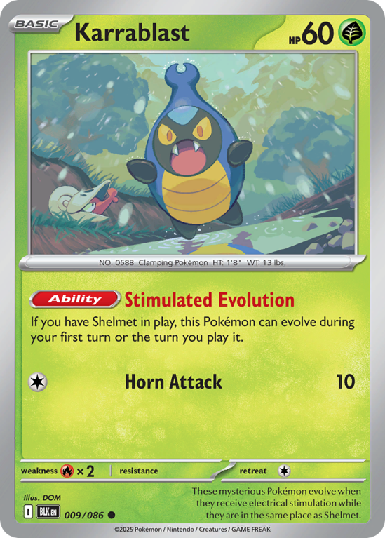 Pokémonkaart Karrablast nummer 9/86 uit de set Black Bolt (Scarlet & Violet)