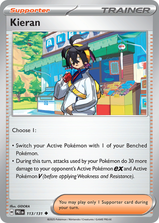 Pokémonkaart Kieran nummer 113/131 uit de set Prismatic Evolutions (Scarlet & Violet)