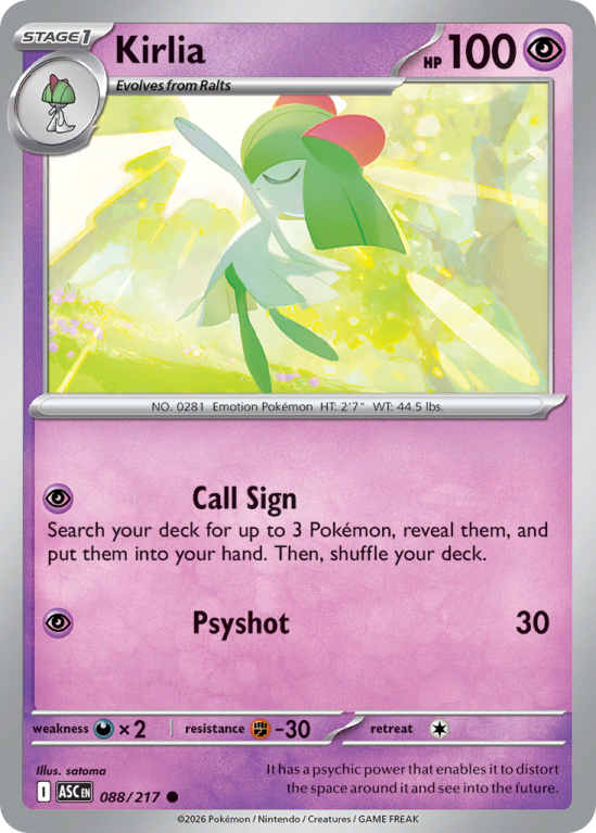 Pokémonkaart Kirlia nummer 88/217 uit de set Ascended Heroes (Mega Evolution)