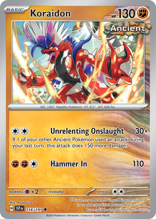 Pokémonkaart Koraidon nummer 116/191 uit de set Surging Sparks (Scarlet & Violet)