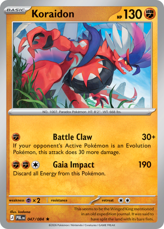 Pokémonkaart Koraidon nummer 47/84 uit de set Pitch Black (Mega Evolution)