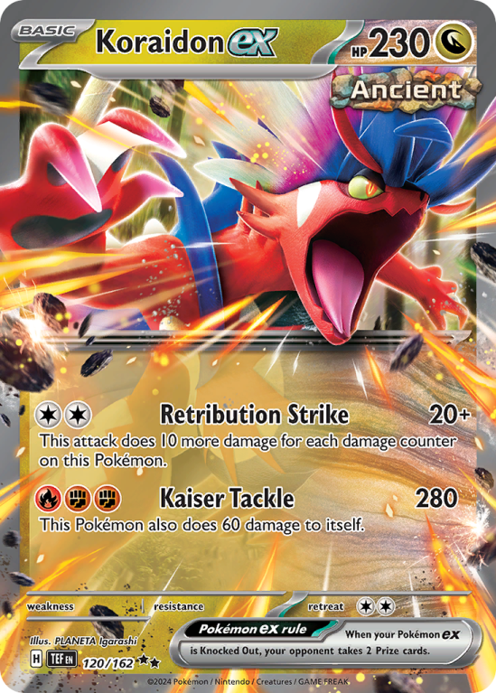 Pokémonkaart Koraidon ex nummer 120/162 uit de set Temporal Forces (Scarlet & Violet)