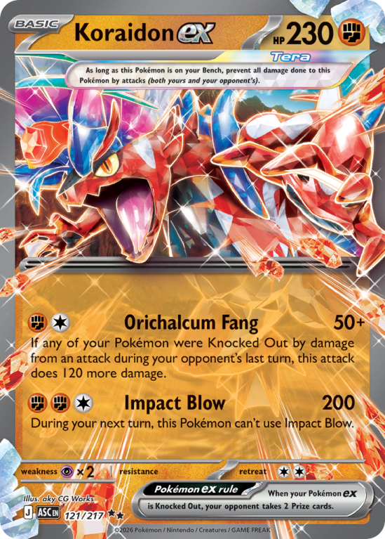 Pokémonkaart Koraidon ex nummer 121/217 uit de set Ascended Heroes (Mega Evolution)