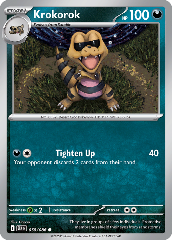 Pokémonkaart Krokorok nummer 58/86 uit de set Black Bolt (Scarlet & Violet)