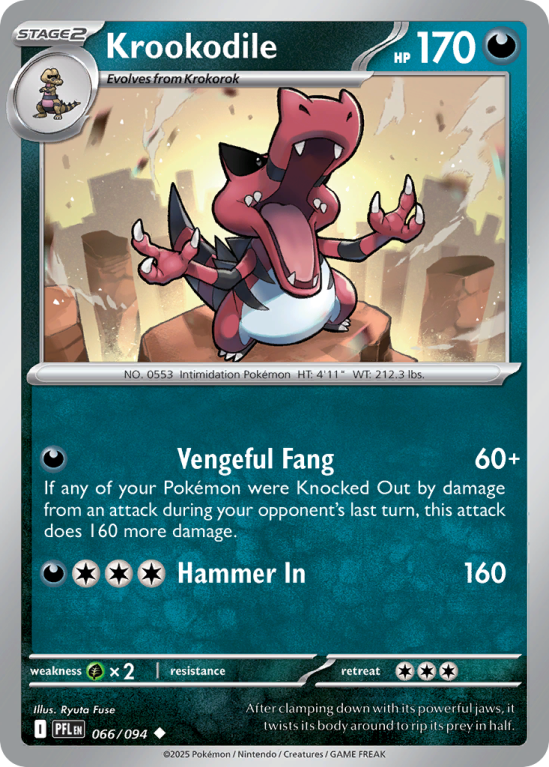 Pokémonkaart Krookodile nummer 66/94 uit de set Phantasmal Flames (Mega Evolution)