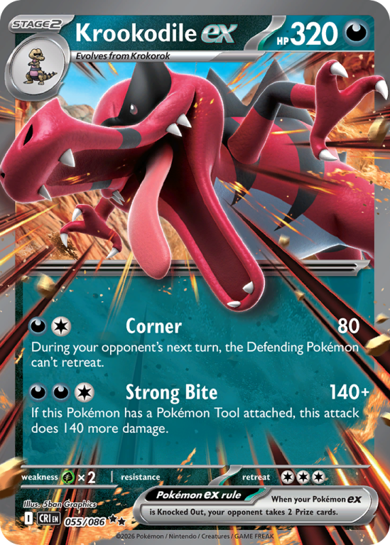 Pokémonkaart Krookodile ex nummer 55/86 uit de set Chaos Rising (Mega Evolution)