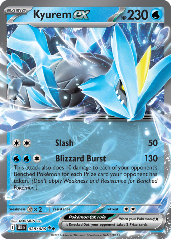 Pokémonkaart Kyurem ex nummer 28/86 uit de set Black Bolt (Scarlet & Violet)