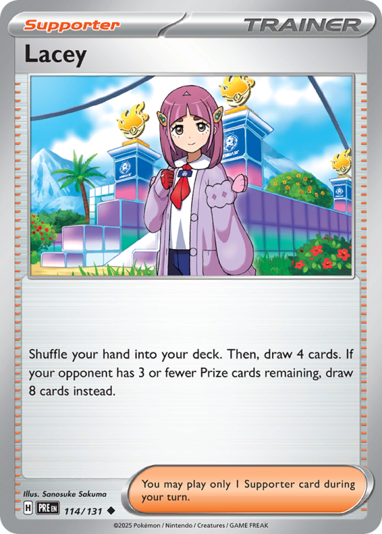Pokémonkaart Lacey nummer 114/131 uit de set Prismatic Evolutions (Scarlet & Violet)