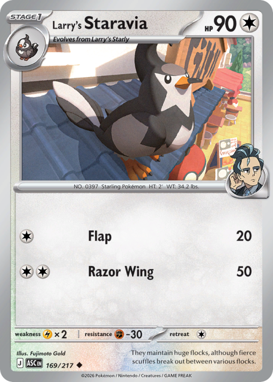 Pokémonkaart Larry's Staravia nummer 169/217 uit de set Ascended Heroes (Mega Evolution)