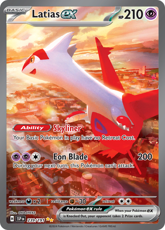 Pokémonkaart Latias ex nummer 239/191 uit de set Surging Sparks (Scarlet & Violet)