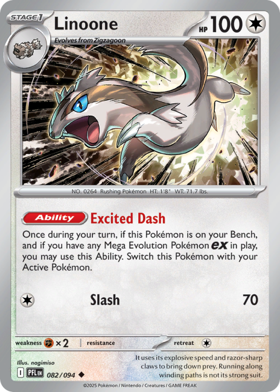 Pokémonkaart Linoone nummer 82/94 uit de set Phantasmal Flames (Mega Evolution)