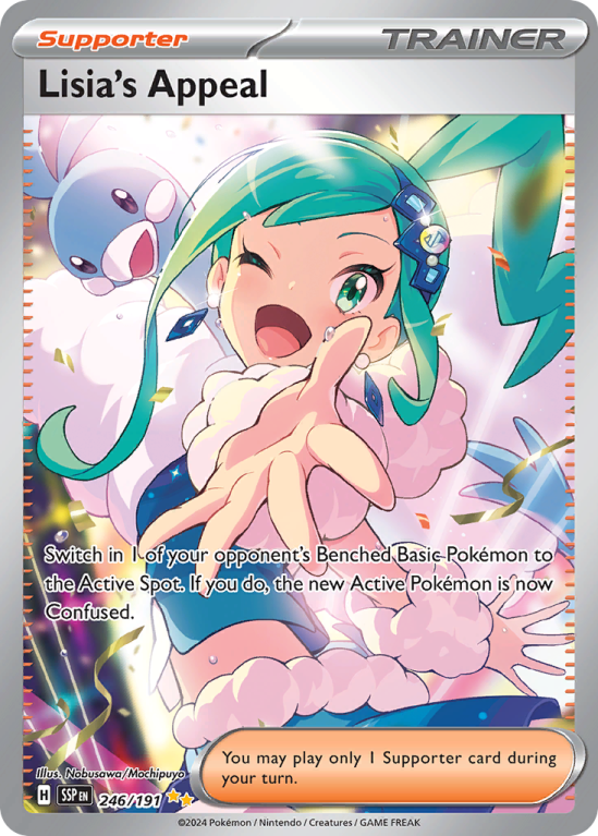 Pokémonkaart Lisia's Appeal nummer 246/191 uit de set Surging Sparks (Scarlet & Violet)