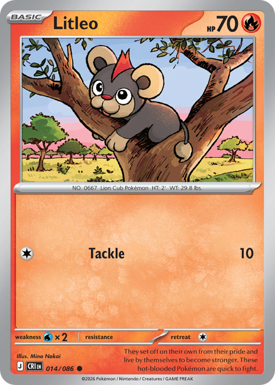 Pokémonkaart Litleo nummer 14/86 uit de set Chaos Rising (Mega Evolution)