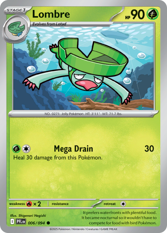 Pokémonkaart Lombre nummer 6/94 uit de set Phantasmal Flames (Mega Evolution)