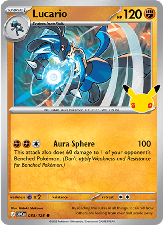 Pokémonkaart Lucario nummer 083/128 uit de set 30th Celebration (Mega Evolution)
