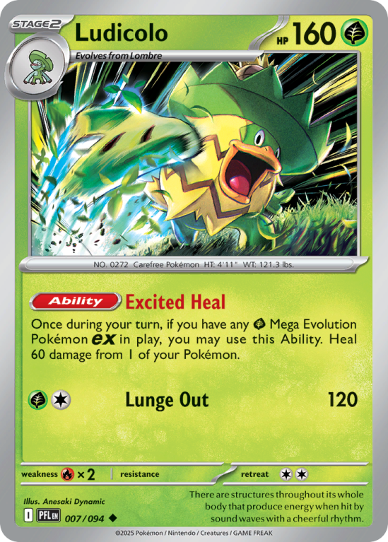 Pokémonkaart Ludicolo nummer 7/94 uit de set Phantasmal Flames (Mega Evolution)