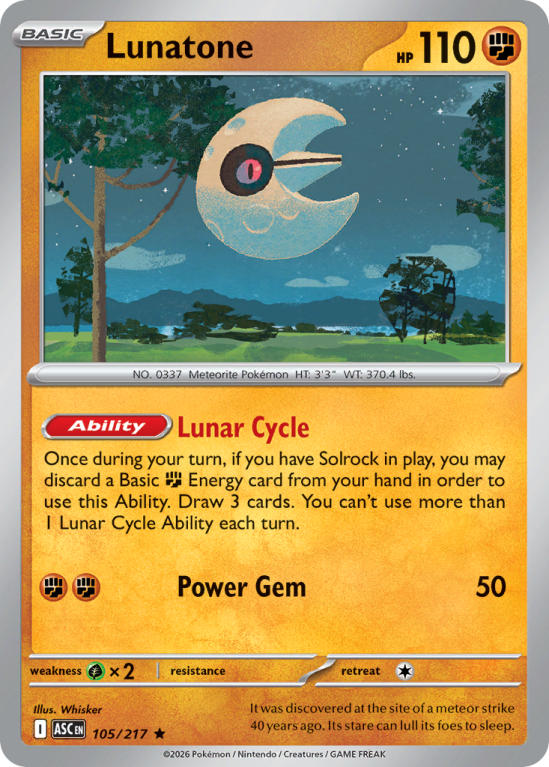 Pokémonkaart Lunatone nummer 105/217 uit de set Ascended Heroes (Mega Evolution)