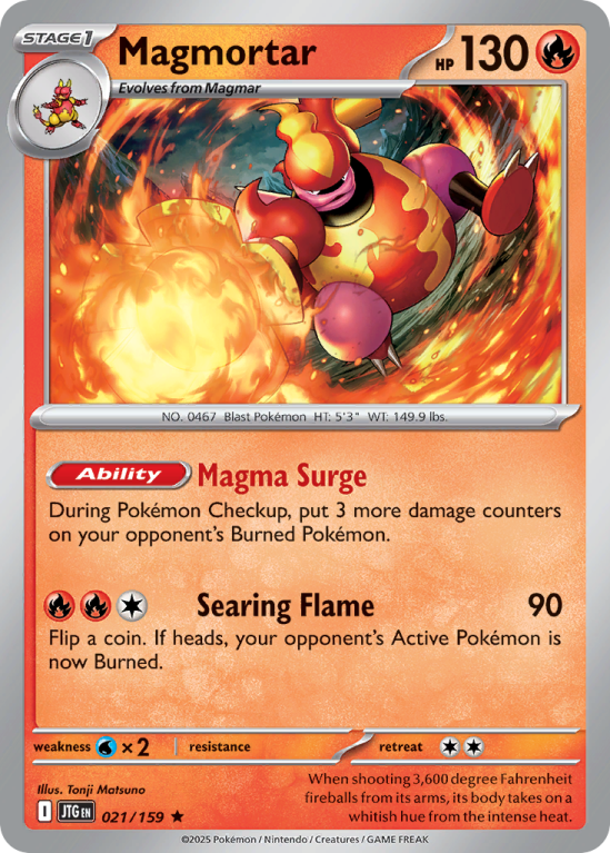 Pokémonkaart Magmortar nummer 21/159 uit de set Journey Together (Scarlet & Violet)