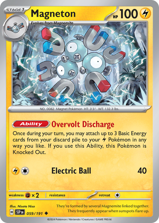 Pokémonkaart Magneton nummer 59/191 uit de set Surging Sparks (Scarlet & Violet)