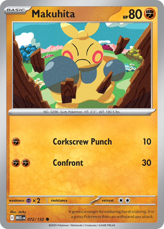 Pokémonkaart Makuhita nummer 72/132 uit de set Mega Evolution