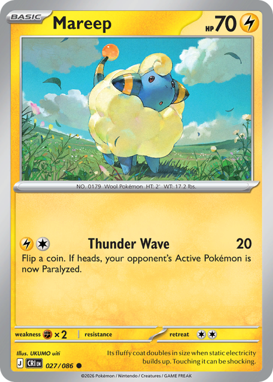 Pokémonkaart Mareep nummer 27/86 uit de set Chaos Rising (Mega Evolution)