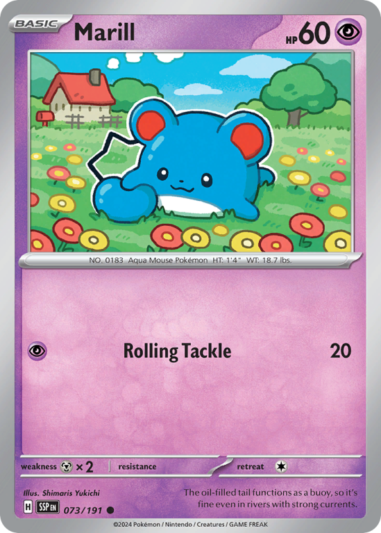 Pokémonkaart Marill nummer 73/191 uit de set Surging Sparks (Scarlet & Violet)