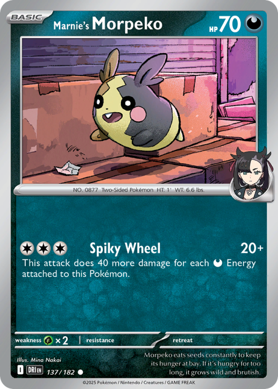 Pokémonkaart Marnie's Morpeko nummer 137/182 uit de set Destined Rivals (Scarlet & Violet)