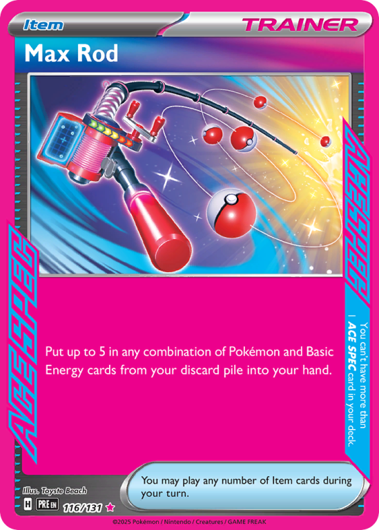 Pokémonkaart Max Rod nummer 116/131 uit de set Prismatic Evolutions (Scarlet & Violet)