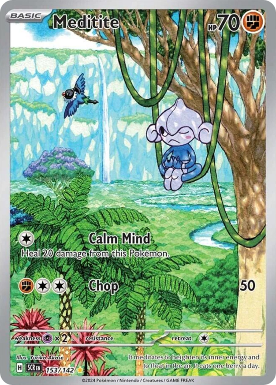 Pokémonkaart Meditite nummer 153/142 uit de set Stellar Crown (Scarlet & Violet)