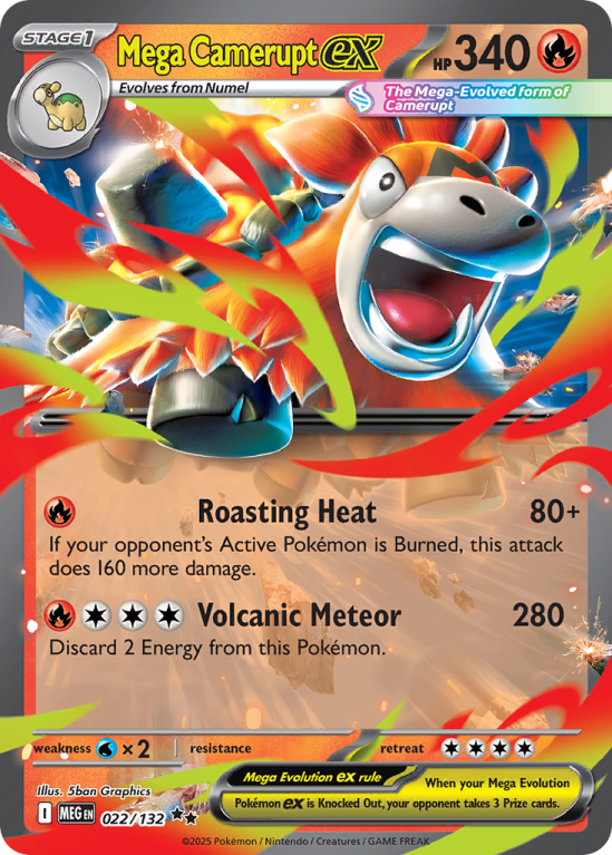 Pokémonkaart Mega Camerupt ex nummer 22/132 uit de set Mega Evolution