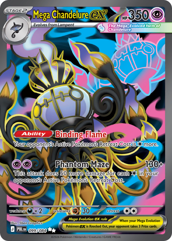 Pokémonkaart Mega Chandelure ex nummer 99/84 uit de set Pitch Black (Mega Evolution)