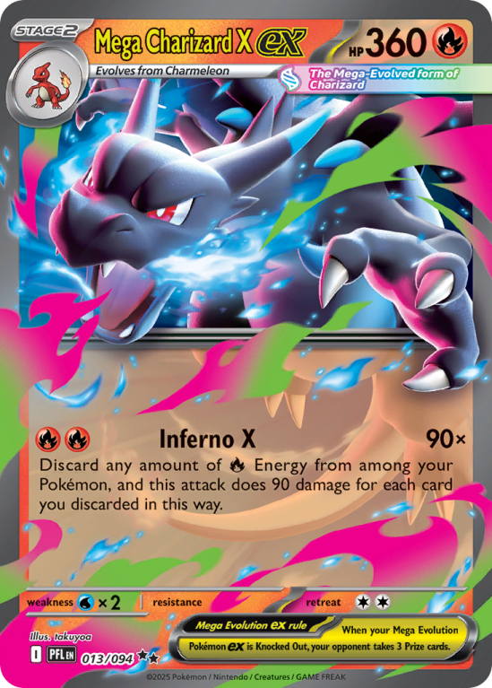 Pokémonkaart Mega Charizard X ex nummer 13/94 uit de set Phantasmal Flames (Mega Evolution)