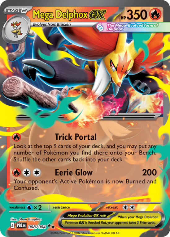 Pokémonkaart Mega Delphox ex nummer 8/84 uit de set Pitch Black (Mega Evolution)