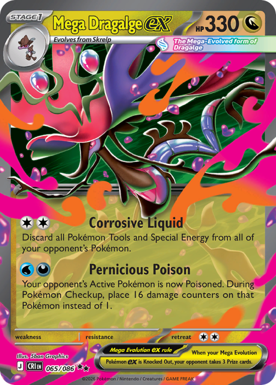 Pokémonkaart Mega Dragalge ex nummer 65/86 uit de set Chaos Rising (Mega Evolution)