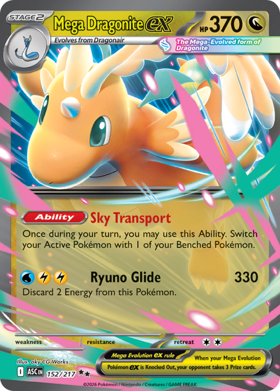 Pokémonkaart Mega Dragonite ex nummer 152/217 uit de set Ascended Heroes (Mega Evolution)