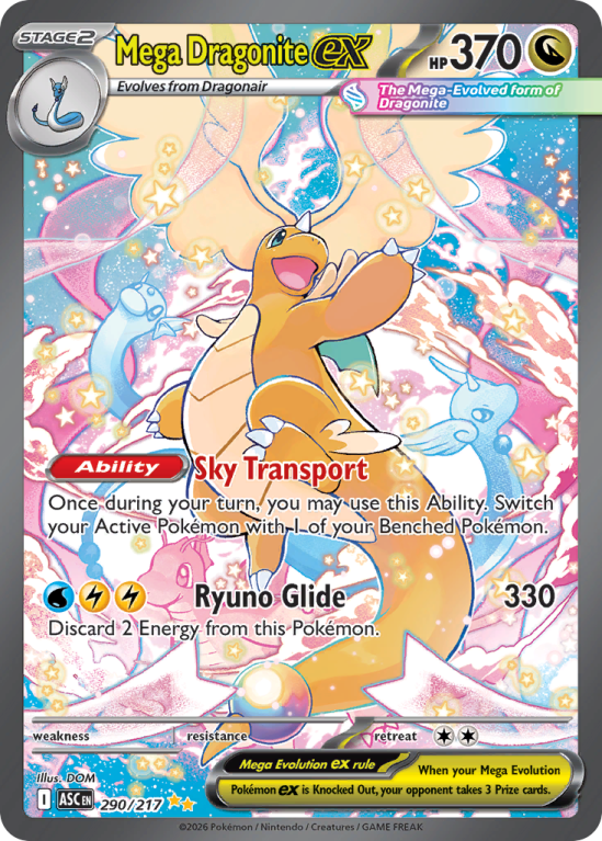 Pokémonkaart Mega Dragonite ex nummer 290/217 uit de set Ascended Heroes (Mega Evolution)