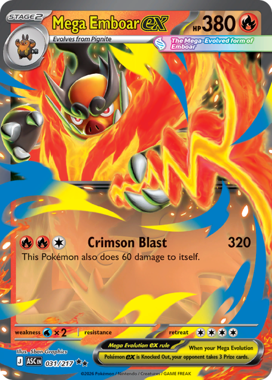 Pokémonkaart Mega Emboar ex nummer 31/217 uit de set Ascended Heroes (Mega Evolution)