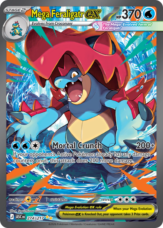 Pokémonkaart Mega Feraligatr ex nummer 274/217 uit de set Ascended Heroes (Mega Evolution)