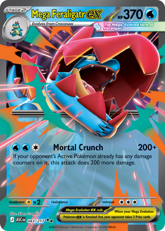Pokémonkaart Mega Feraligatr ex nummer 43/217 uit de set Ascended Heroes (Mega Evolution)