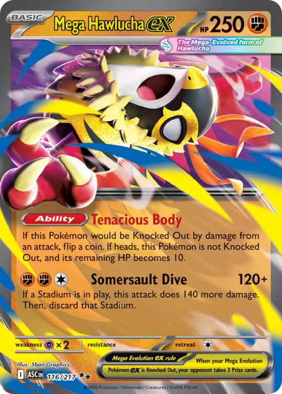 Pokémonkaart Mega Hawlucha ex nummer 116/217 uit de set Ascended Heroes (Mega Evolution)